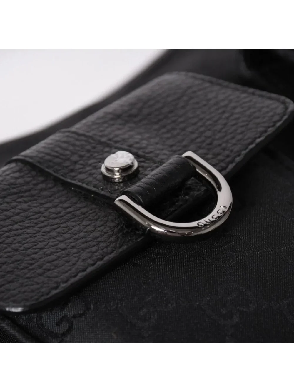 Gucci Hobo Handbag GG Canvas Leather Black Silver